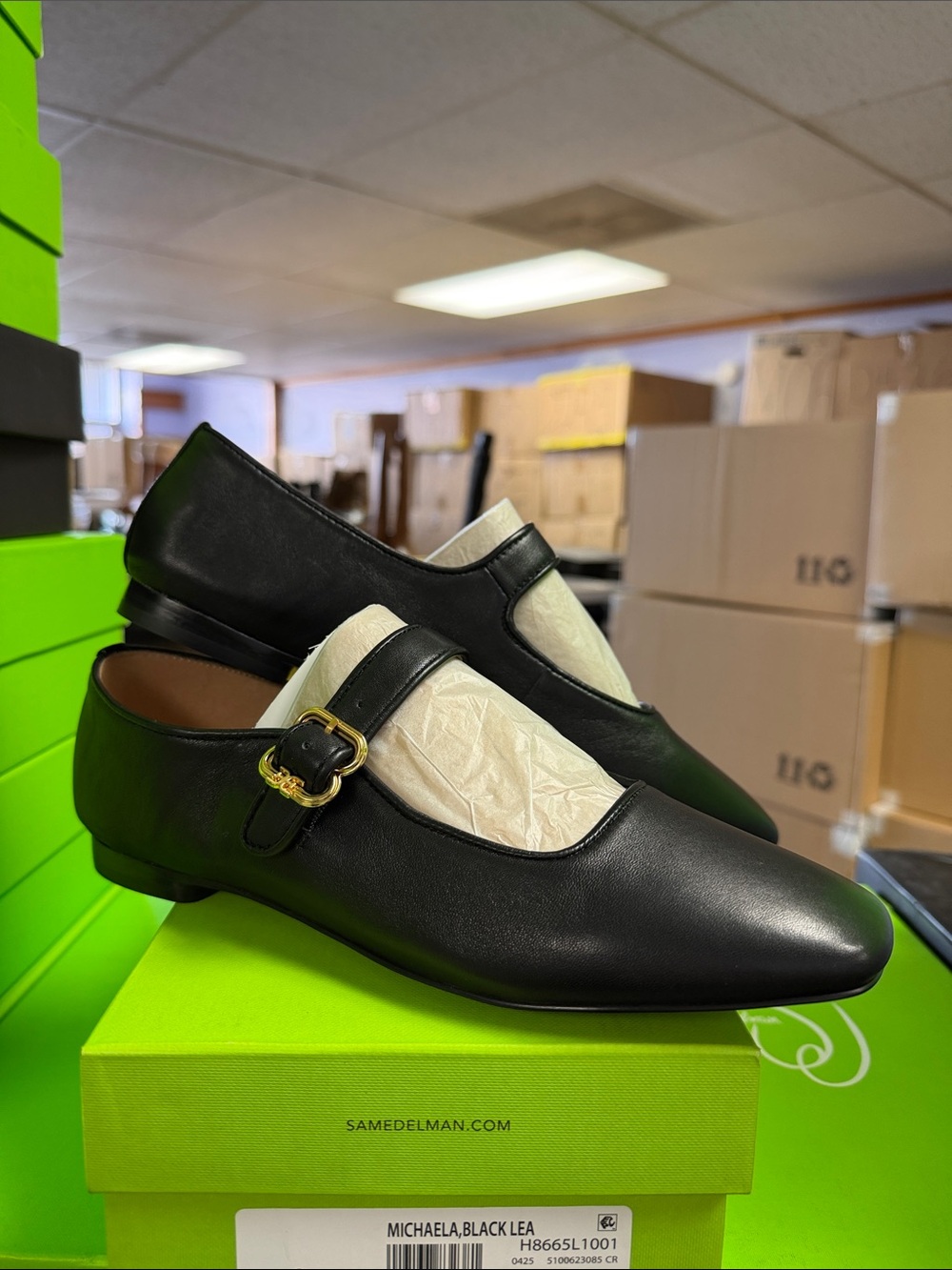 Sam Edelman Michaela Black Leather Buckle Mary Jane Flats - Picture 2 of 6